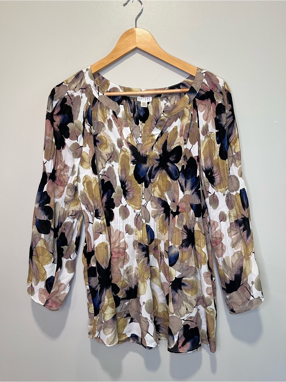 Spense Floral V-Neck Blouse - White, Olive, Navy, Blush